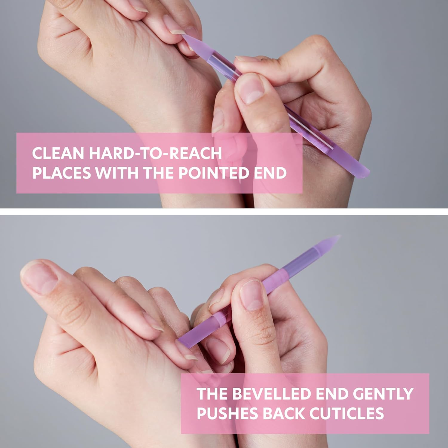Bona Fide Beauty Glass Cuticle Pusher - High Grit Purple Dual Ended Nail Care Tool with Pointed and Slanted End. Manicure Tool for Women