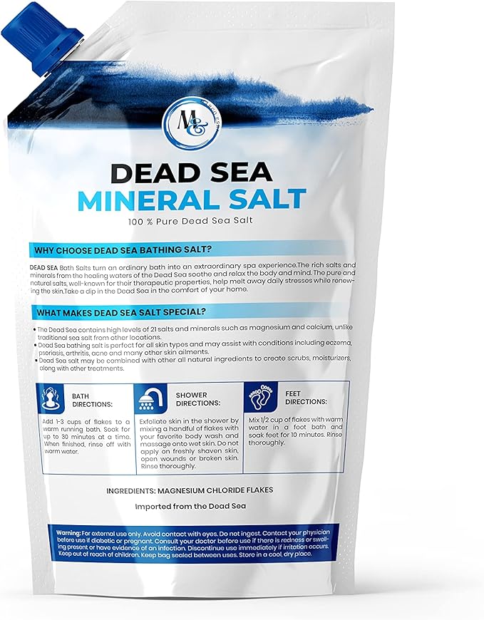 Dead Sea Salts for Soaking, Mineral Salt for Bath, Spa, Shower – More Minerals Than Epsom Salt, Pure and Natural Bath Salt for Foot Soak, Fine Salt Mined from Dead Sea