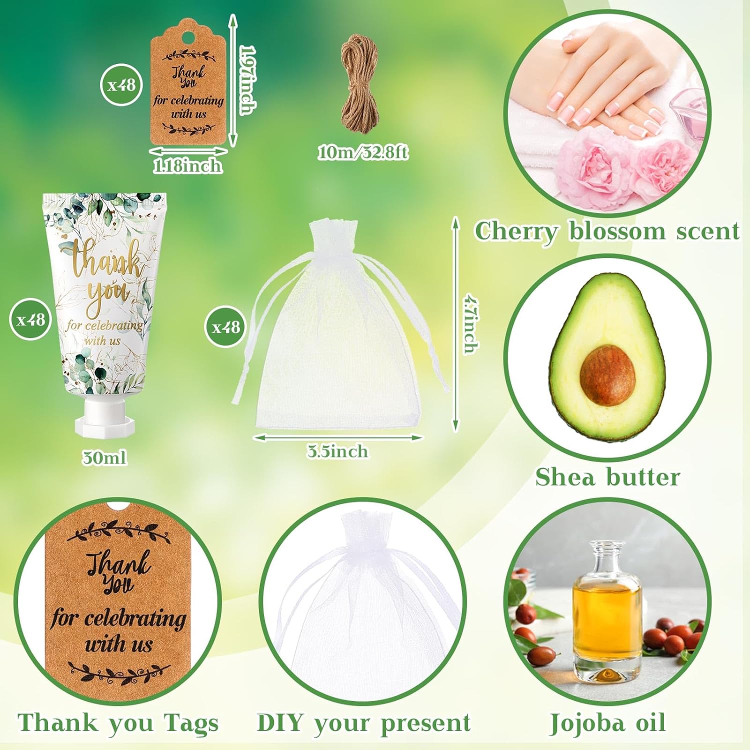 48 Sets Baby Shower Hand Cream Party Favors for Guests Gift Bulk Travel Size Hand Lotion Set for Baby Shower Wedding Christmas(Eucalyptus Leaves)