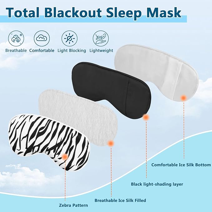 Sleep mask w/Cooling Gel Eye Mask, Heated Eye Mask for Sleeping, Reusable Ice Silk Stain Eye Cover Sleeping Mask for Travel, Home, Office, Yoga, Total Blackout, Stocking Stuffer (Zebra)