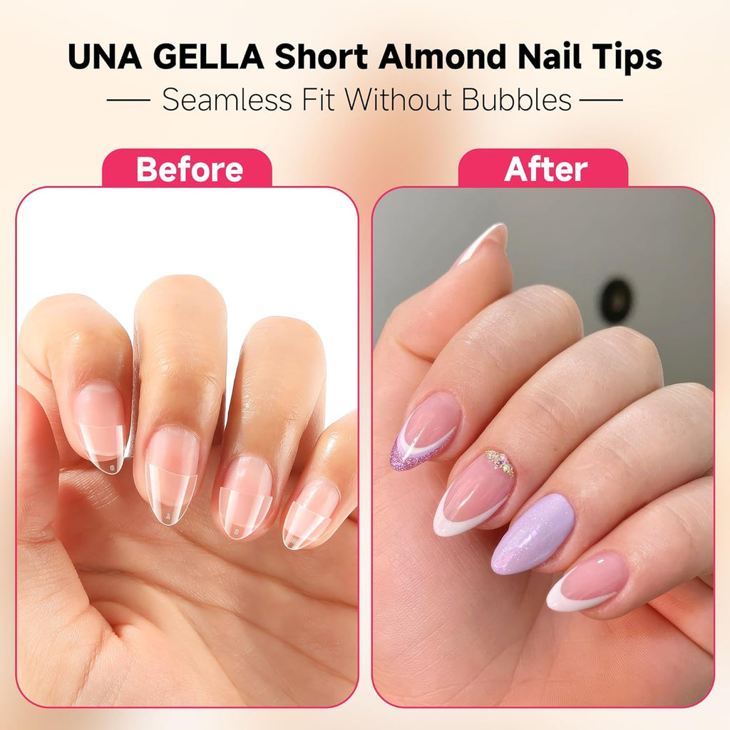 UNA GELLA Almond Shape Nail Tips Short: 504pcs Half Cover Almond Gel Nails Tips Matte Clear Fake Nails Self-handle for Nail Extension DIY Nail Salon for Her, 12Sizes