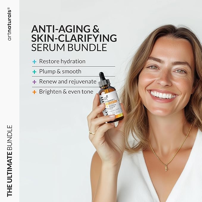 Vitamin C Serum Skin Care 4-Piece Set: Includes Retinol, Hyaluronic Acid & Niacinamide – Anti-Aging, Skin Brightening, Hydrating, Wrinkle Reduction, Dark Spot Corrector – 3-Month Supply – artnaturals