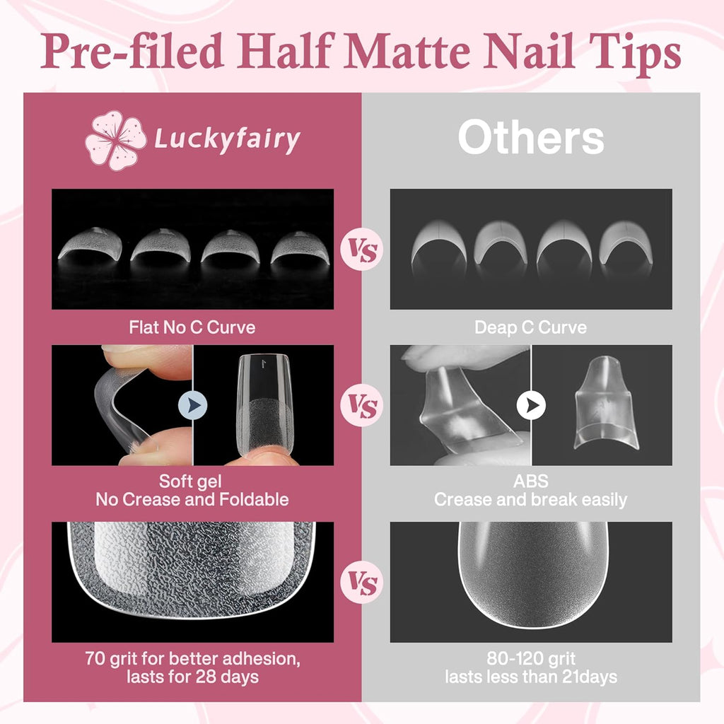 Medium Square Nail Tips, 240pcs Soft Gel Pre-Shaped Acrylic Fake Nails, Half Matte Full Cover Clear Gelly Press on Flase Nail Tips for Extension Nail Manicure Home DIY 12 Sizes Gelly Tips