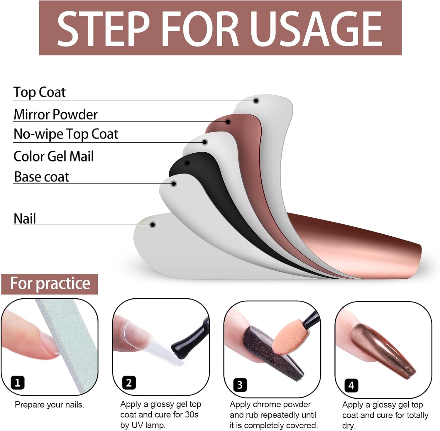 Artdone Chrome Nail Powder, Rose Gold Iridescent Aurora Powder Metallic Mirror Effect Pigment Pearlescent Mermaid Pigment Pearl Glitter Dust Kit, Nail Art Decoration, Resin Craft