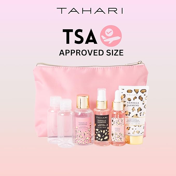 Tahari Vanilla Jasmine Spa Gift Set for Women – Luxurious Bath Kit with Body Lotion, Body Wash & Body Mist & Oil – Perfect Selfcare Gifts for Women (Leopard)