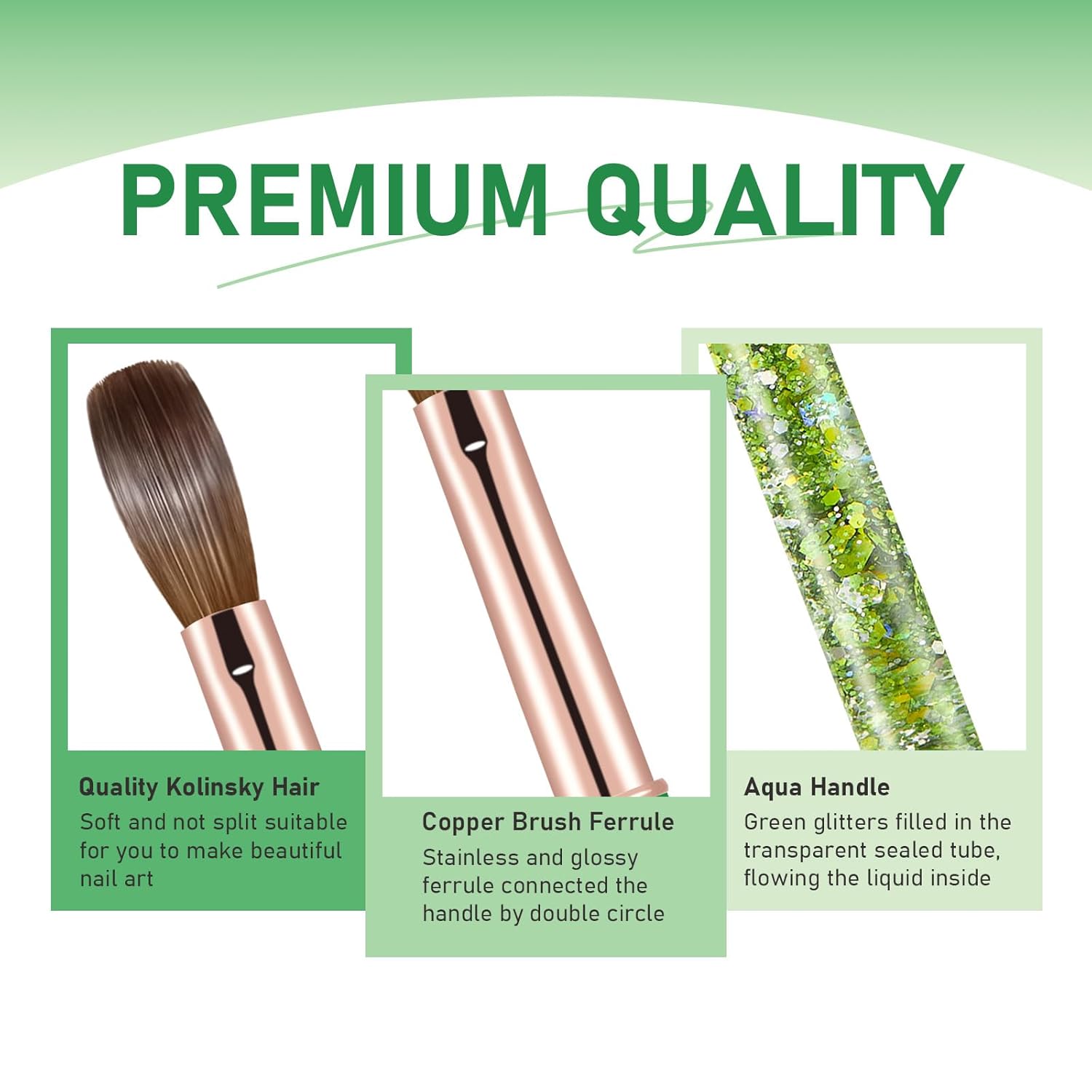 Acrylic Nail Brush Size #14, KEMEISI 100% Pure Kolinsky Nail Art Brushes Sturdy Handle Oval Shaped Acrylic Powder Nail Design Tools for Professional Manicure DIY Home Salon (Green)