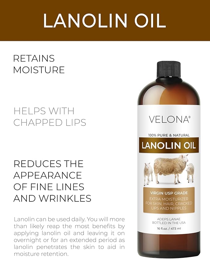 Lanolin Oil USP Grade by Velona - 32 fl oz | 100% Pure and Natural Carrier Oil | Refined, Cold Pressed | Skin, Hair, Body & Face Moisturizing | Use Today - Enjoy Results