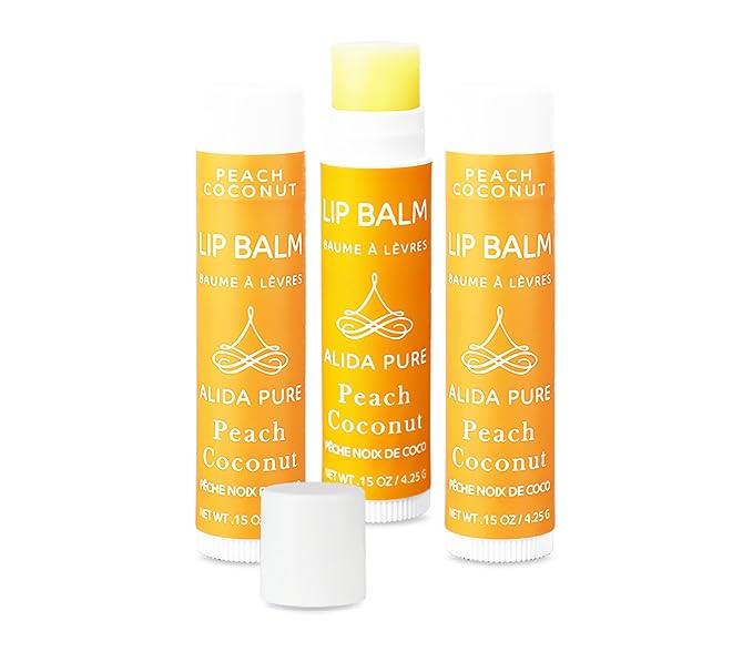 Lip Balm Collection - Peach Coconut, Vegan, Beeswax Free, Avocado Oil, Organic Jojoba Oil, Vitamin E, Moisturizer for Dry, Chapped Lips - 3 Tube Set