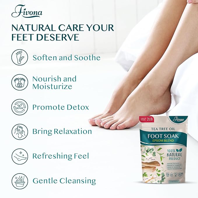 Foot Soak Epsom Salt with Tea Tree Oil 2 LB - Epsom Salt with Essential Oils for Healthy Toenails, Soothing Relief, Callus Softening - Pedicure Therapy for Soft, Rejuvenated Feet