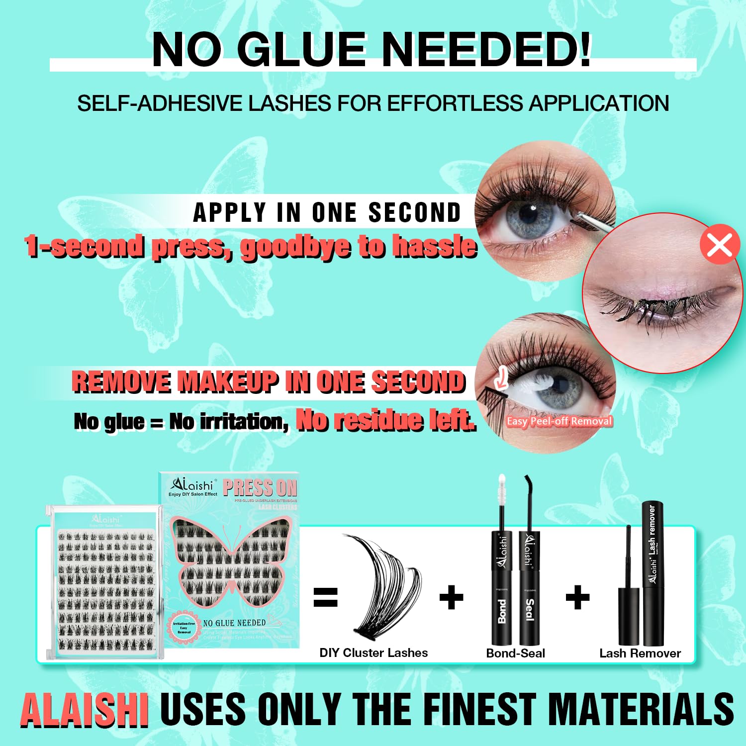 No Glue Needed Lashes, Self Adhesive Eyelashes, DIY Lash Cluster Eyelash Extensions Kit 10‑18mm,100pcs Fluffy D Curl Soft Natural Lashes with Tweezers–Fake Cat Eye Wispy Individual Clusters(NGDY61)