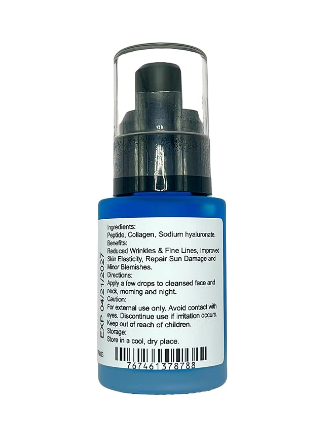 Blue Copper Peptide Rejuvenating Serum, Reduces Wrinkles & Fine Lines, Improves Elasticity, Repairs Sun Damage & Hyaluronic Acid