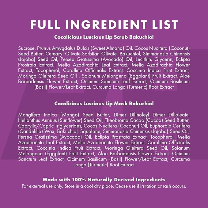 100% Natural Lip Scrub, Vegan Conditioning Coconut Lip Exfoliator - Gentle Exfoliant, Sugar Lip Polish and Lip Exfoliator Scrubber for Chapped and Dry Lips (Bakuchiol 3pc Set)