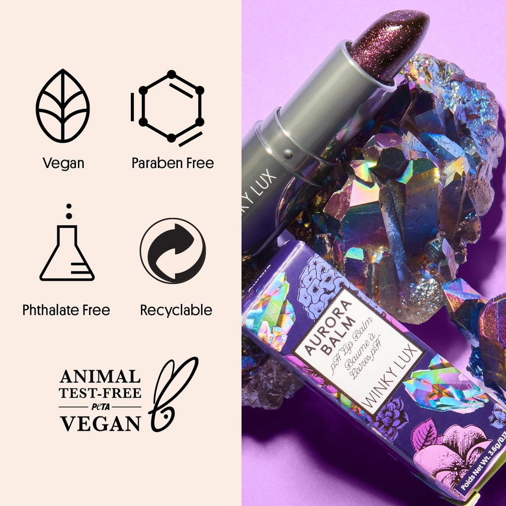 Winky Lux Aurora Glimmer Balm – Nourishing pH Lip Balm with Color Changing Mauve Tint, Hydrating Ceramides Soften and Hydrates Lips, Coconut Scent