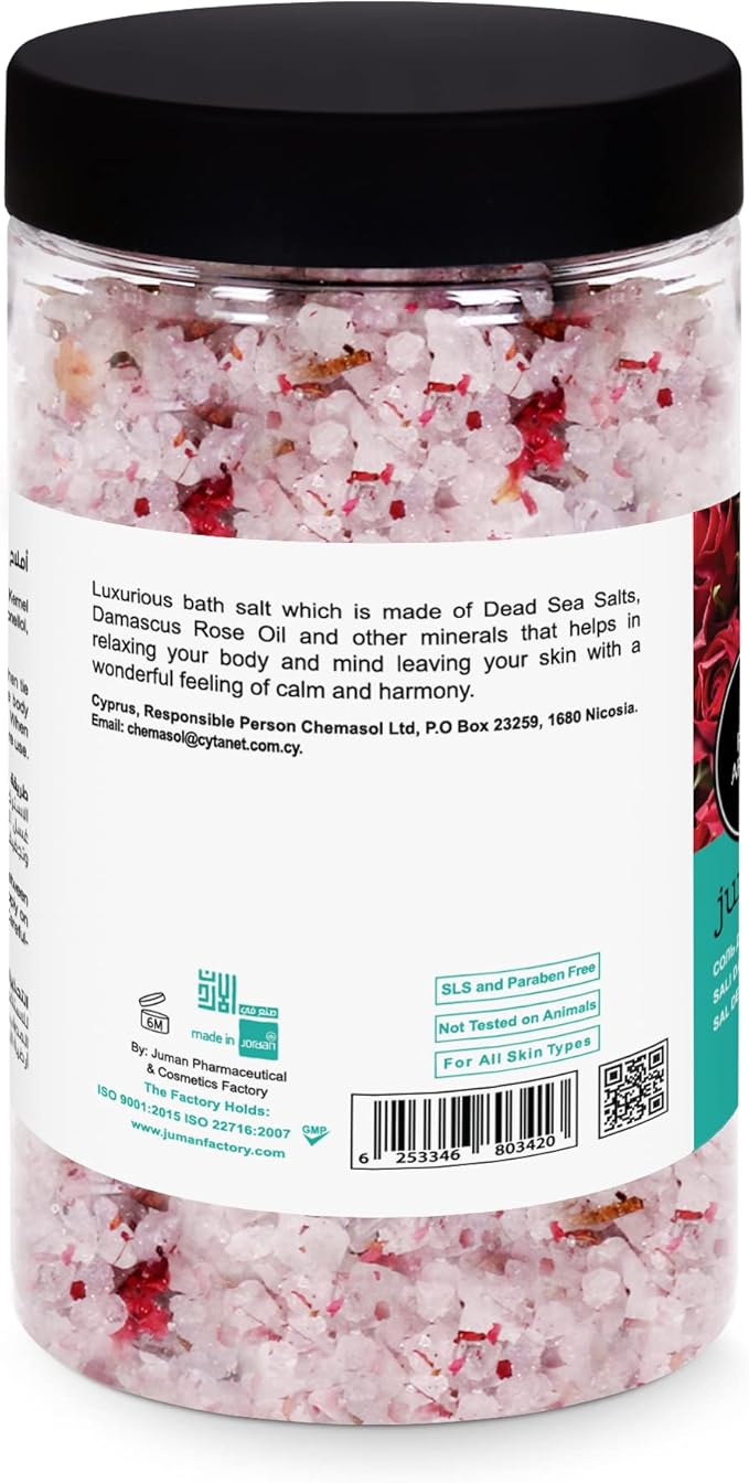 Rose Bath Salt with Dead Sea Minerals – Relaxing Soak with Rose Oil & Argan Oil (12.7 oz)