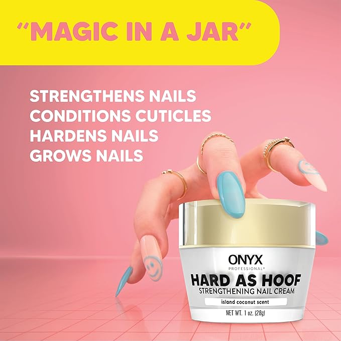Onyx Professional Hard as Hoof Nail Strengthening Cream with Coconut Scent, Nail Growth & Conditioning Cuticle Cream Stops Splits, Chips, Cracks & Strengthens Nails, 1 oz