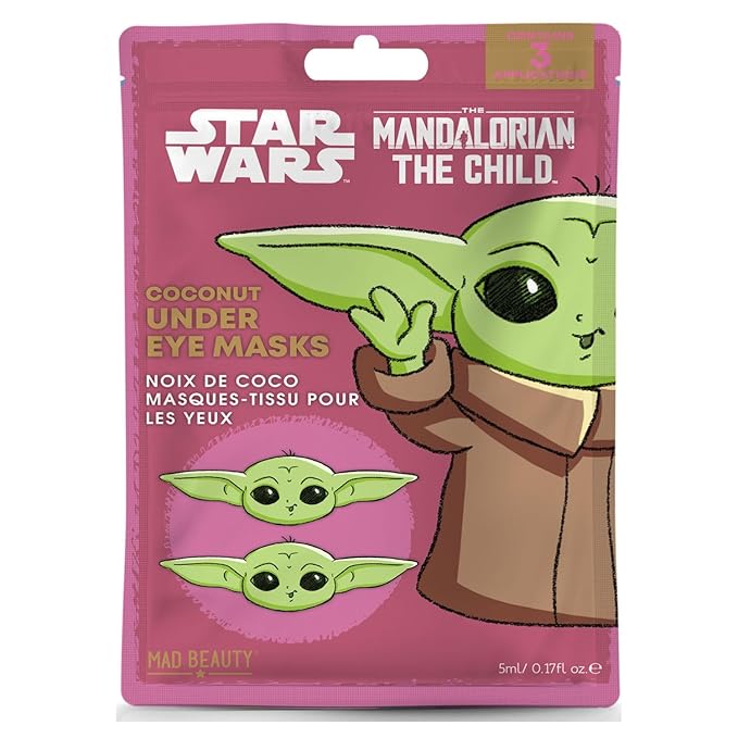 MAD Beauty Star Wars Grogu Under Eye Patches Mandalorian the Child, Baby Yoda Character Design | Aloe vera, Coconut | Dark Circles, Puffy Eyes, Refreshing | Fun Cute Skincare Gift for Women Men