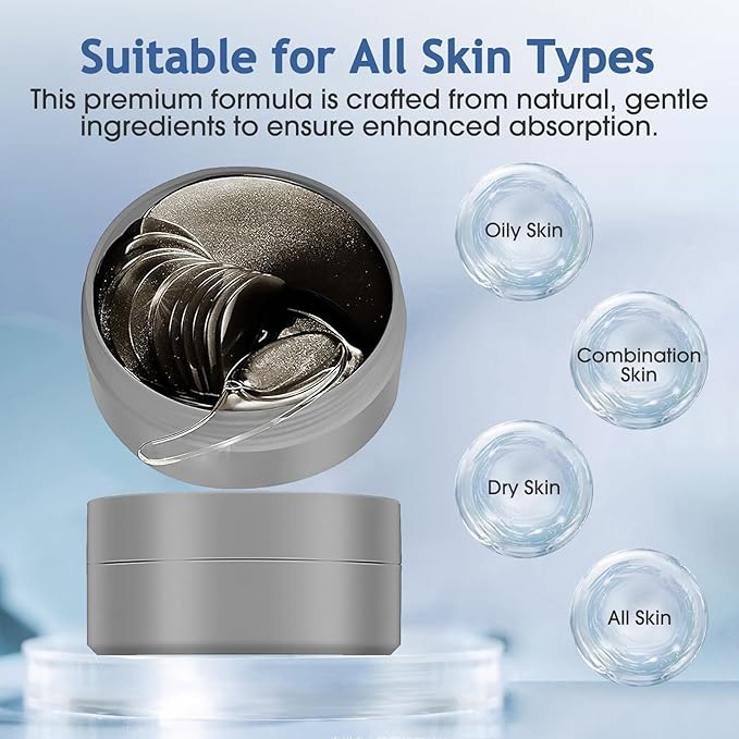 Under Eye Patches, 60 Pcs, Eye Mask for Puffy Eyes, Dark Circles, Eye Bags, Wrinkles, Collagen, Hyaluronic Acid, Castor Oil