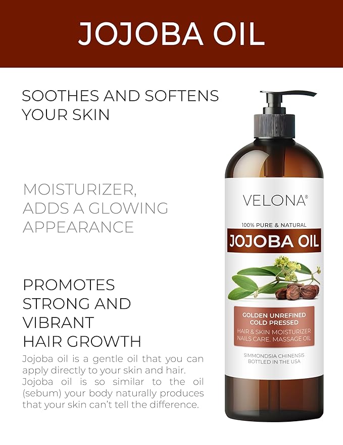 velona Jojoba Oil - 32 fl oz (with Pump) | 100% Pure and Natural | Golden, Unrefined, Cold Pressed, Hexane Free