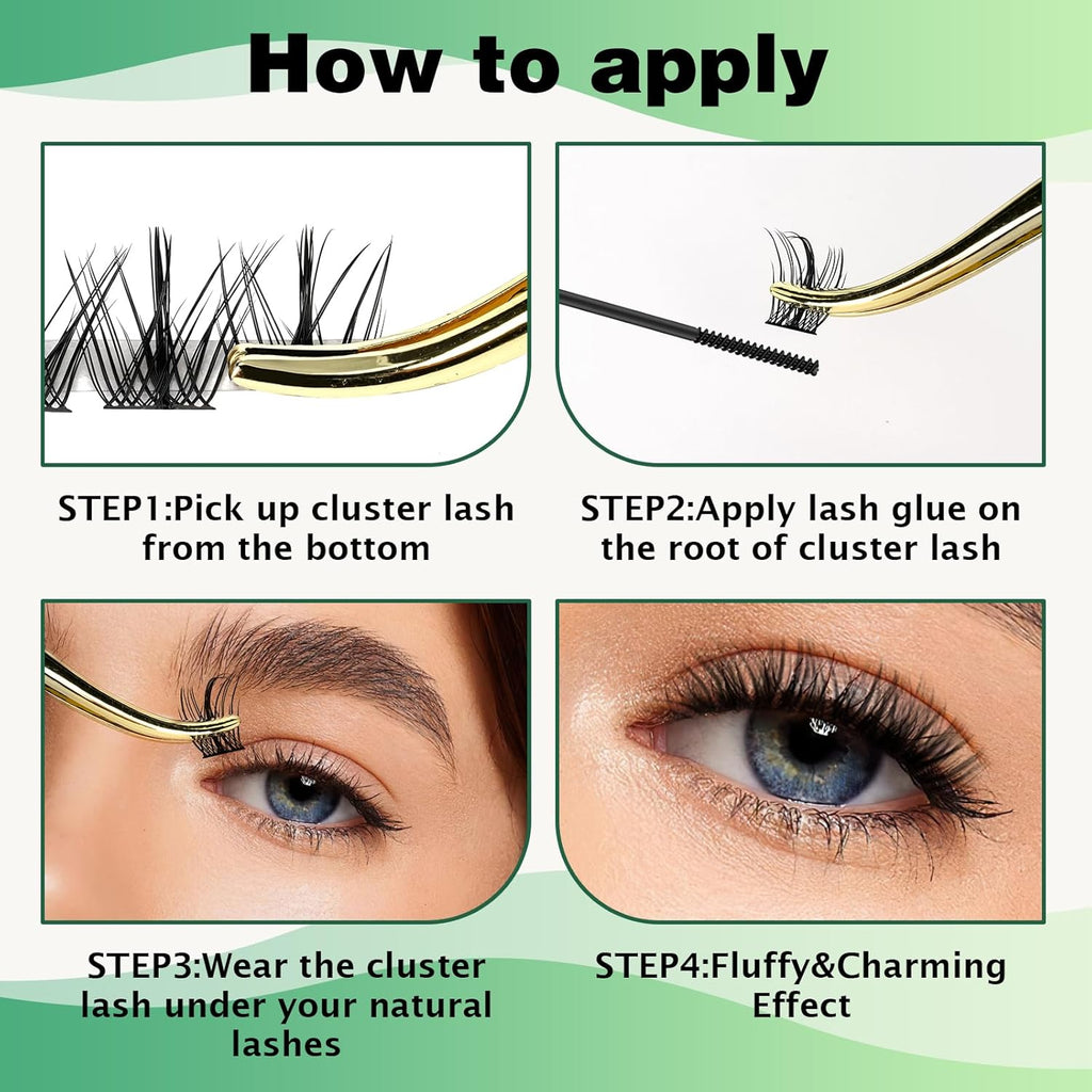 Lash Clusters,96 Pcs Cluster Lashes D Curl 14mm DIY Lash Extensions Eyelash Clusters,KEYYOU Volume Wispy Individual Lashes Soft&Comfortable Easy DIY at Home(Y09,D-14mm)