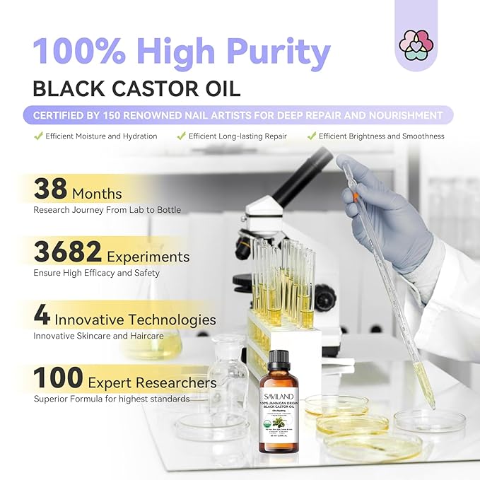 SAVILAND Jamaican Black Castor Oil Organic Cold Pressed Unrefined: 100% Pure and Natural Castor Oil for Hair Growth Eyebrows Face Skin Care Cuticle Nourish Massager Tools Home Care 60ML
