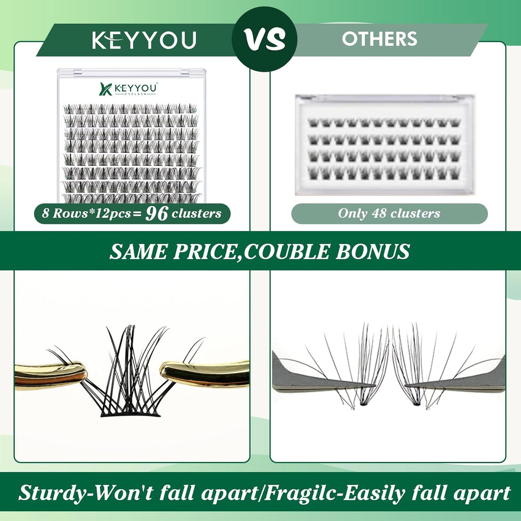 Lash Clusters,96 Pcs Cluster Lashes D Curl 8-18MIX DIY Lash Extensions Eyelash Clusters,KEYYOU Volume Wispy Individual Lashes Soft&Comfortable Easy DIY at Home(Y09,D-8-18MIX)