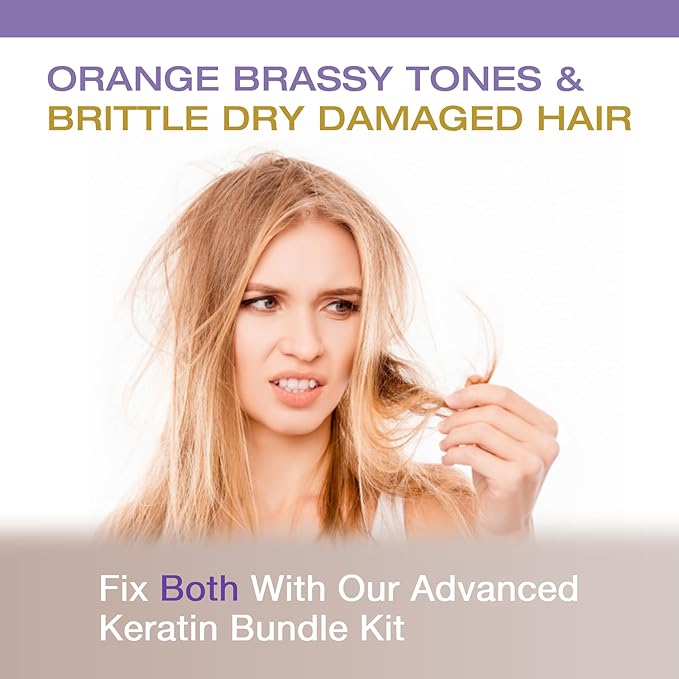 VITAMINS hair cosmetics Keratin Purple Blue Hair Mask & Keratin Shampoo Kit - Conditioning Anti Brassiness Toner for Bleached Blonde Platinum Silver White Grey Dry Damaged Hair & Nourishing Shampoo