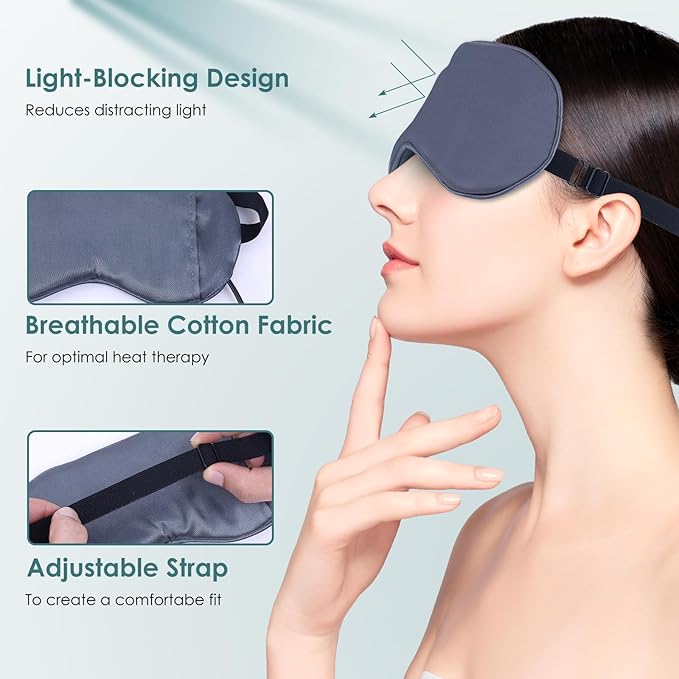 USB Electric Heated Eye Mask for Dry Eyes & Migraines - Adjustable Temperature (36-60℃) & Timer, Silk Washable Cover, USB-Powered Carbon Fiber Therapy