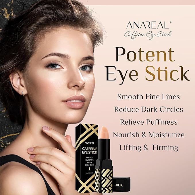 Caffeine Under Eye Balm: Hydrating Eye Brightener Stick Cream for Dark Circles & Puffiness, Anti-Wrinkle Korean Skincare Treatment with Retinol, Instant Cooling Glow for Eyes, Face & Bags