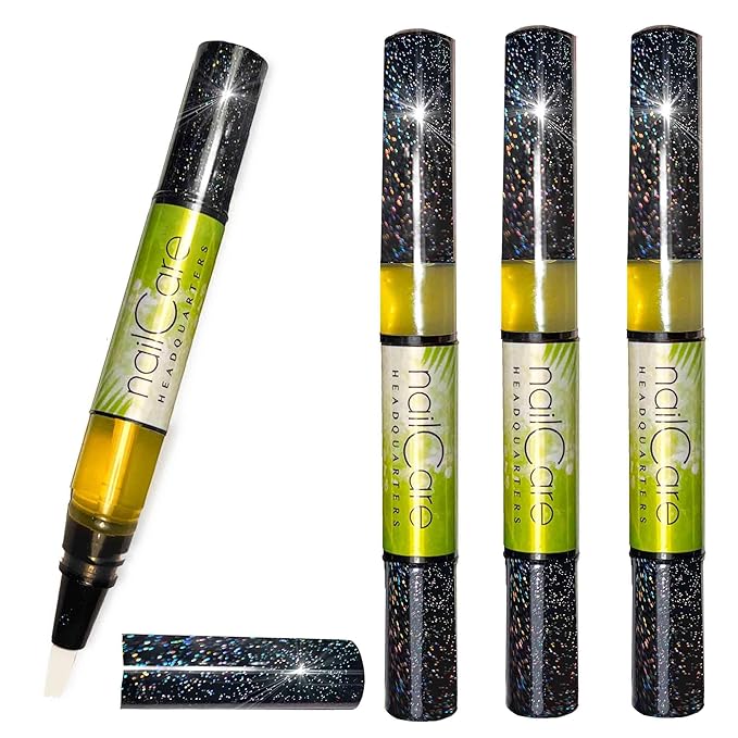 Cuticle Oil Pen for Nails - Nail Strengthener & Growth Oil and Serum for Damaged Nails, Hangnails w/Jojoba cuticle oil—Coconut Lime Verbena Fragrance - Holographic Glitter Pens 4-Pack