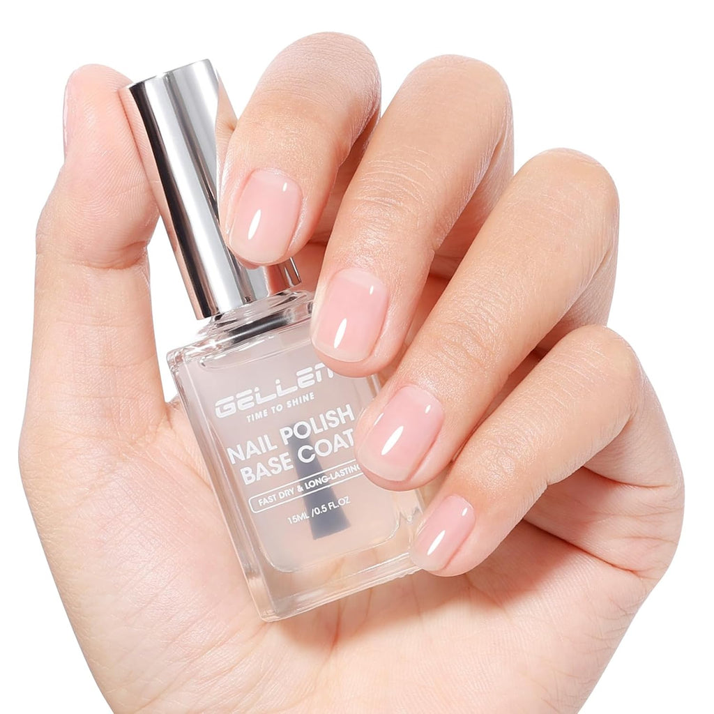 GELLEN Clear Nail Polish Base Coat, Calcium-Formula Nail Base Coat Strengthener Strengthens Nails, Anti-yellowing, Quick Air Dry, No UV Gel, Hema Free, Non-toxic, No Chip, Long Lasting, Protect Nails