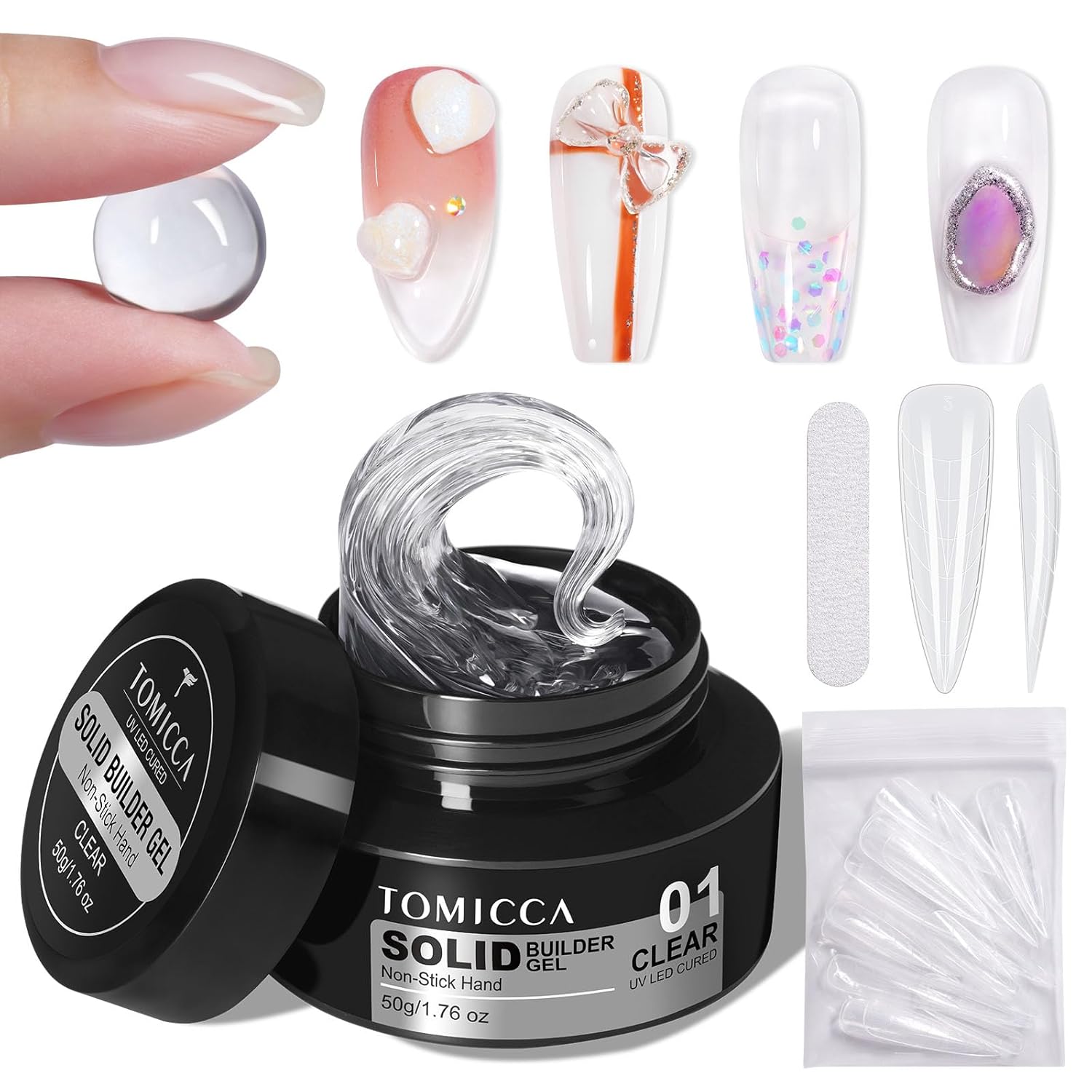 TOMICCA Hard Gel 3D Gel Nail Art Solid Builder Gel for Nails 50g 3D Nail Gel Sculpting Gel for Nail Art Non Sticky Hand Hard Gel Carving Gel Nail Glue Extension Gel Clear