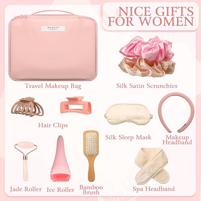 Sawysine 11 Pcs Pink Gift Box for Women Pink Birthday Basket Gifts Travel for Mother's Day Aesthetic Bags Makeup and Skin Care Spa Kit Mom Teacher Girlfriend