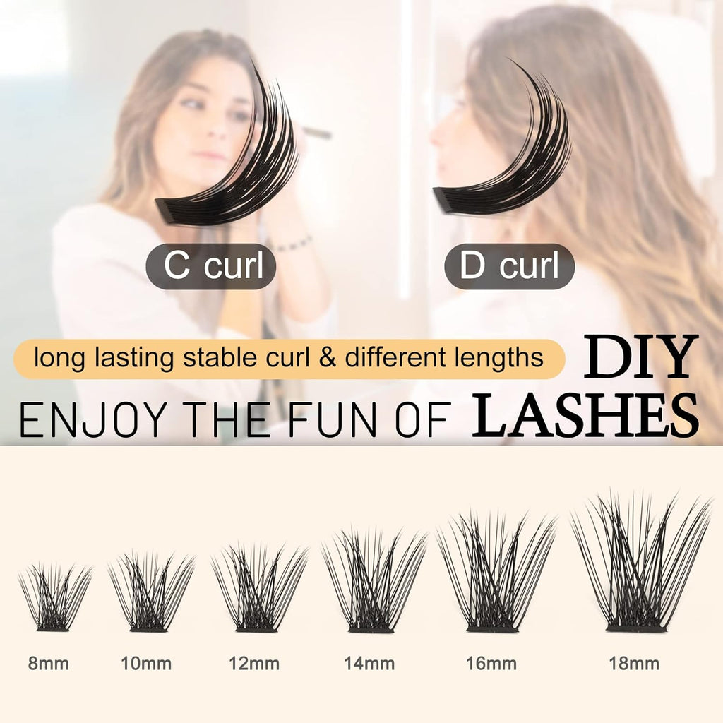 QUEWEL Cluster Lashes 72 Pcs Wide Stem Individual Lashes C/D Curl 8-18mm Length DIY Eyelash Extension False Eyelashes Natural&Mega Styles Soft for Personal Makeup Use at Home (Mega-C-18)