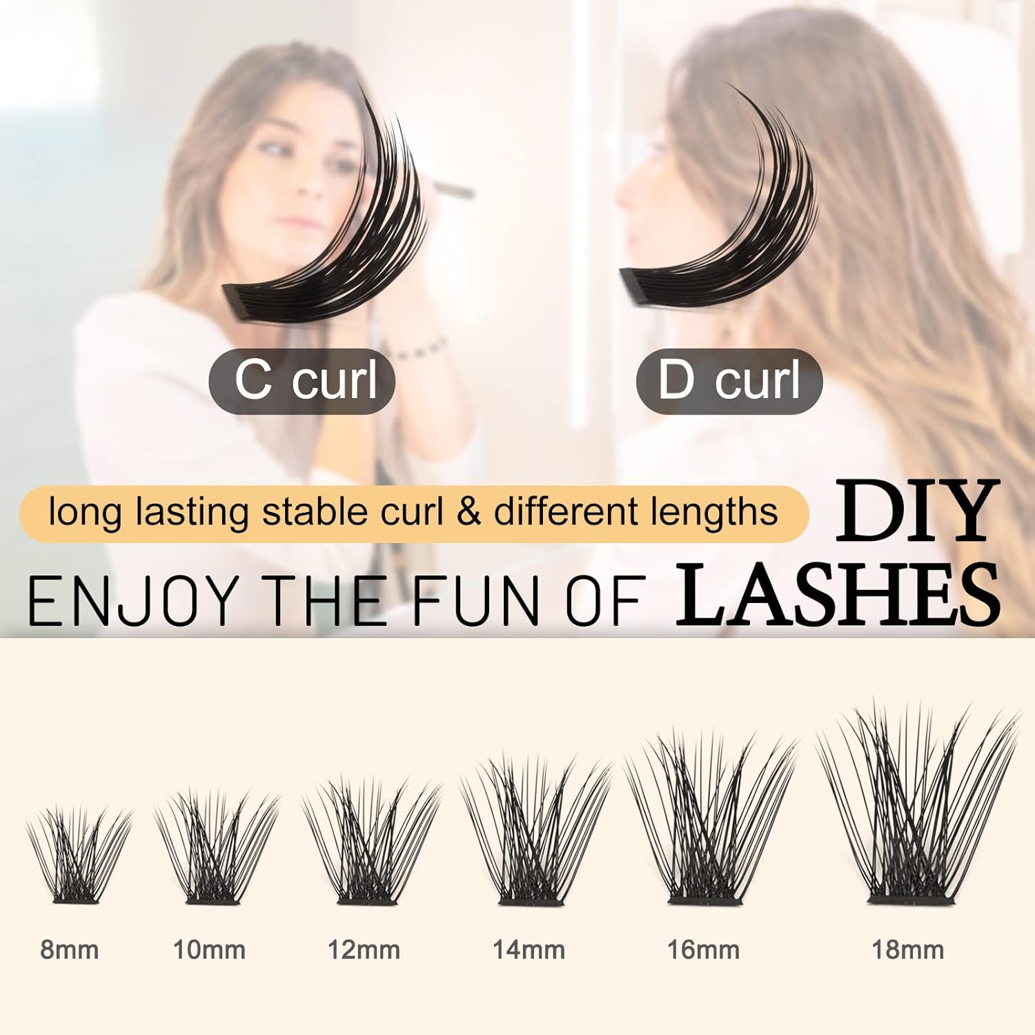 QUEWEL Cluster Lashes 72 Pcs Wide Stem Individual Lashes C/D Curl 8-18mm Length DIY Eyelash Extension False Eyelashes Natural&Mega Styles Soft for Personal Makeup Use at Home (Mega-C-18)