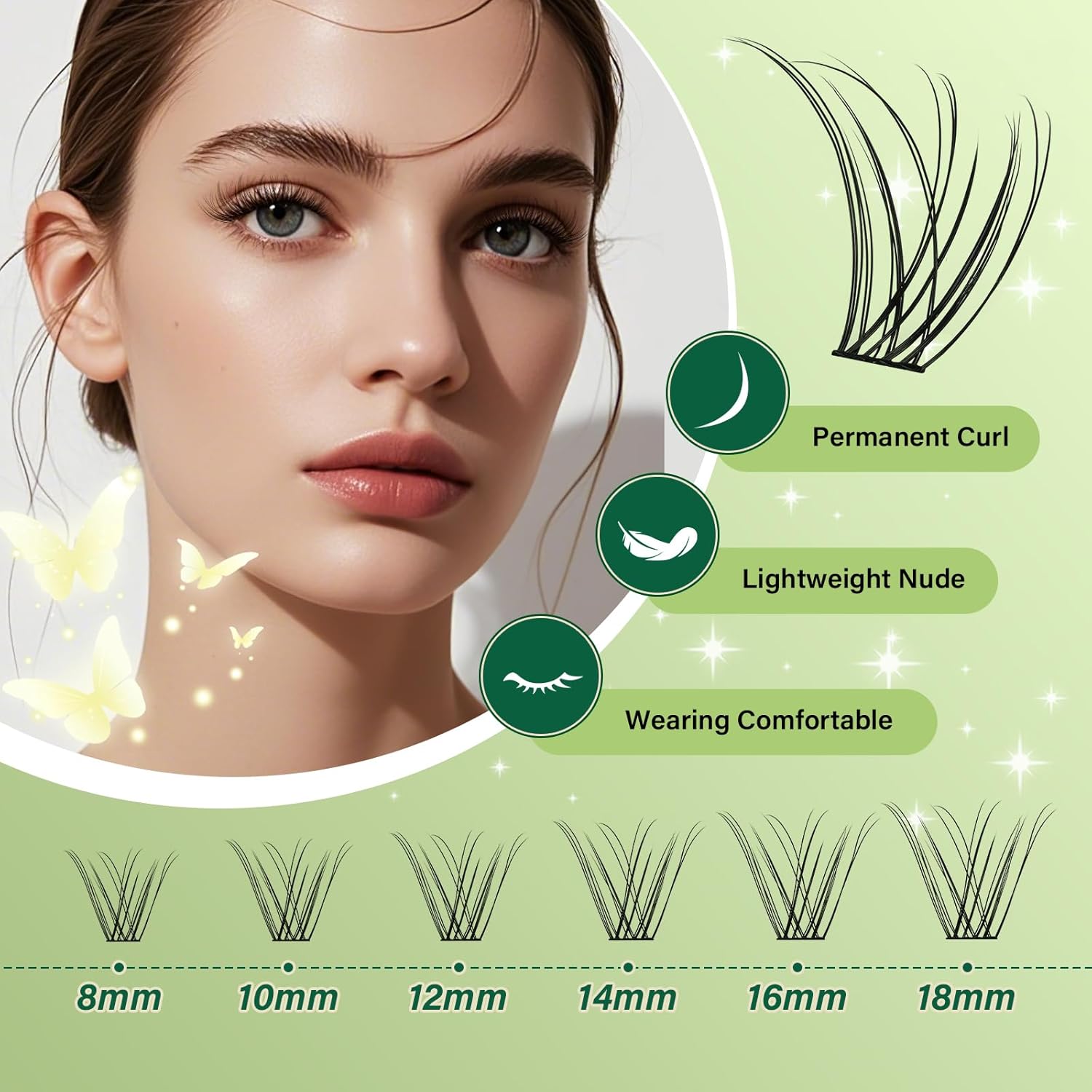 Natural Lash Clusters Kit 144Pcs DIY Lash Extension Kit Wispy Eyelash Extensions Kit D Curl 8-18MIX with Bond and Seal and tweezers with Thin Lash Band by KEYYOU（KIT-N04-D-8-18MIX）