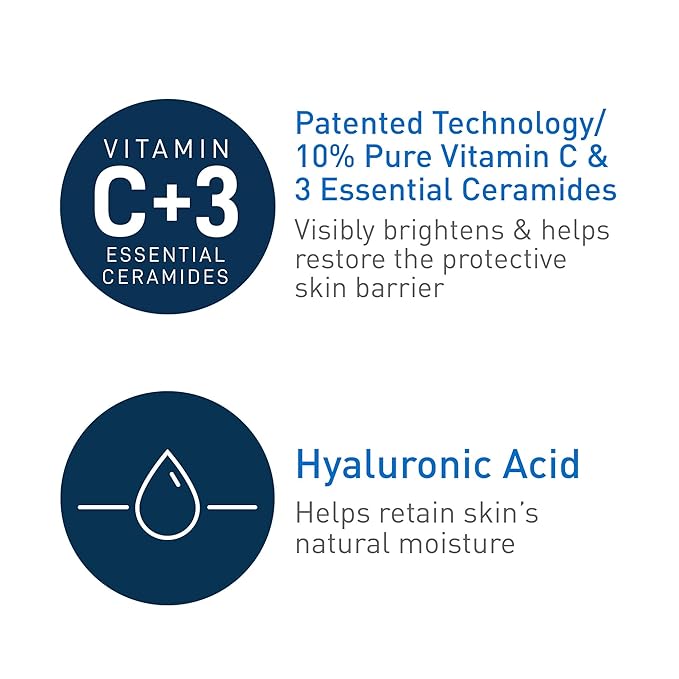 CeraVe Vitamin C Serum with Hyaluronic Acid, Skin Brightening Serum for Face with 10% Pure Vitamin C, Fragrance Free, 1 Fl. Oz