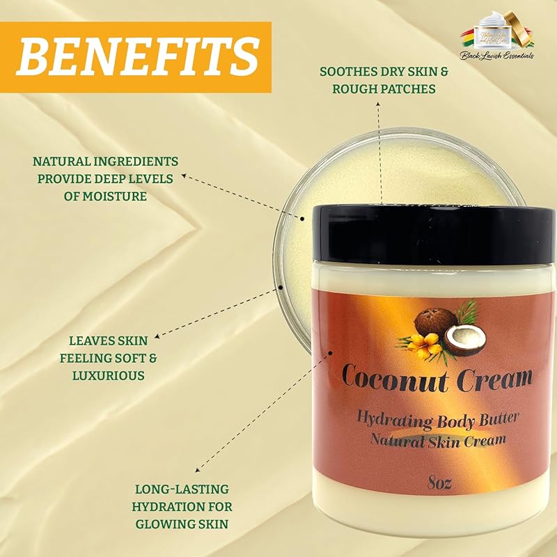Ultra-Soft Shea Body Butter, Dry Skin Cream for Radiant Moisturized Skin, Natural Hydrating Body Lotion with Aloe Vera, Argan Oil, Rosehip Oil, (Coconut Cream, 8oz)