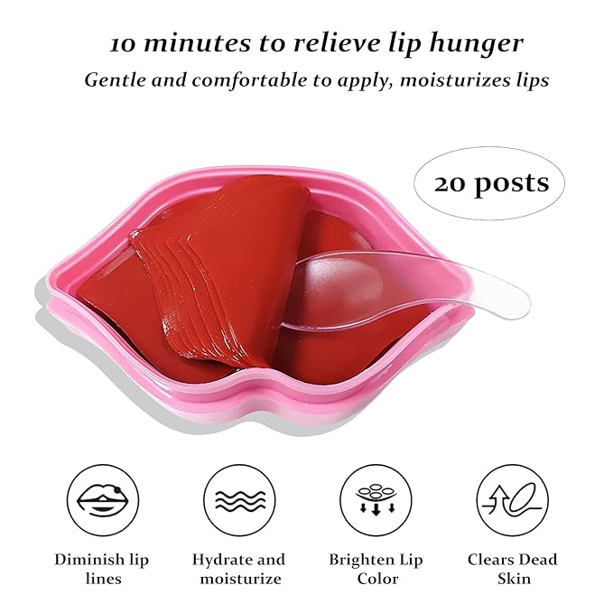 20Pcs Lip Mask Sheet,Pink Moisturizing Plumping Patches, Gel Treatment Masks for Dry Lips Plump Collagen Overnight Sleeping Lip Pads（Pink）