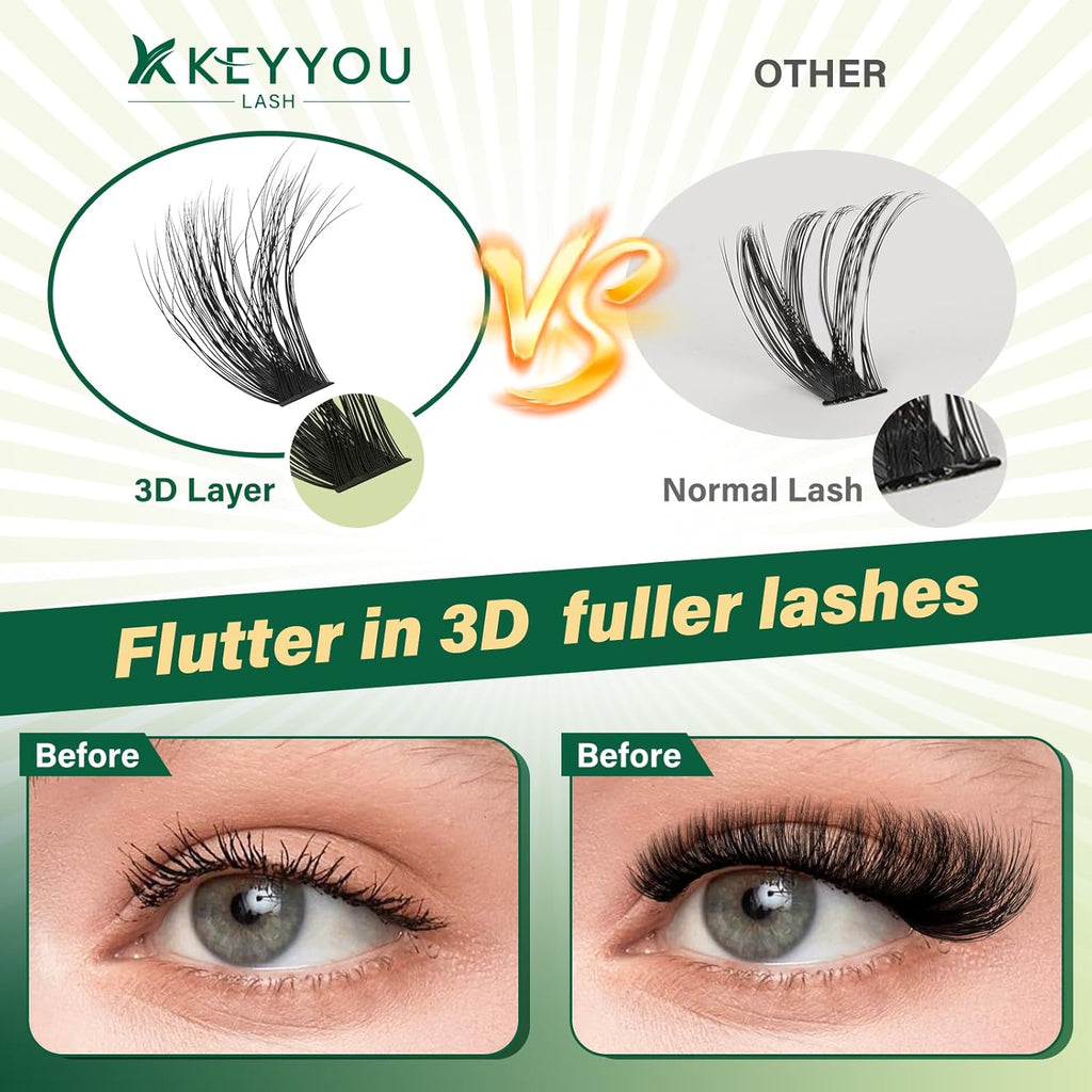 Clusters Kit 3D Effect Eyelash Clusters Kit 280pcs 80D100D 8-16MIX D Curl Individual Lashes Kit Wispy Lashes Volume Cluster Lashes Kit Natural Soft (3D Kit-80D100D-D-8-16MIX)