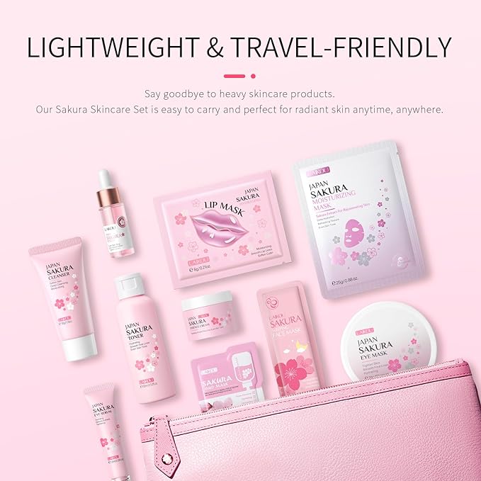 Sakura Skincare Set for Teen Girls, Complete 34PCS Face Care Kit, Christmas Pamper Gift Set for Women & Teenage Girls, Hydrating & Nourishing Travel-Friendly Daily Facial Skincare Routine