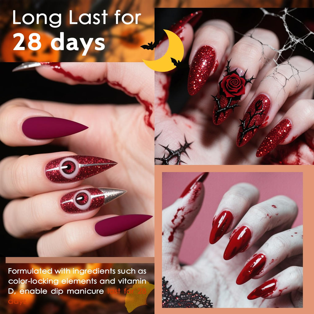 Lavender Violets 22pcs Halloween Dip Powder Nail Kit 16 Colors Red Brown Gold Green with Dip Powder Liquid Perfect Gift for Women Nail Art DIY M967