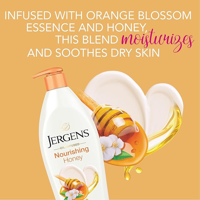 Jergens Nourishing Honey Dry Skin Moisturizer, with Illuminating Hydralucence Blend, Skin Nourishing Formula, Dermatologist Tested, 16.8 Oz, Pack of 4