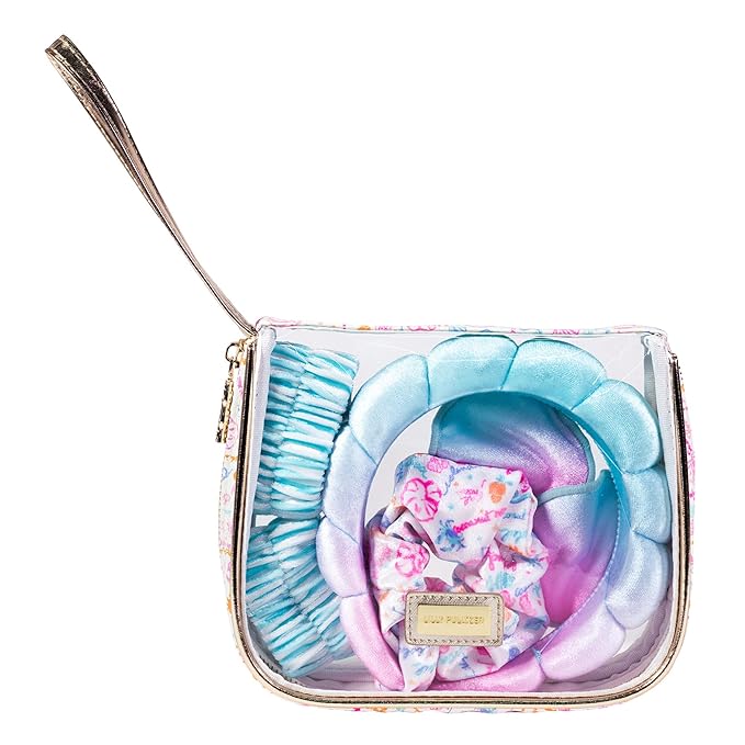 Lilly Pulitzer Self Care Kit, Spa Gift Set for Women with Spa Headband, 2 Face Wash Pads, 2 Wristbands, and Scrunchie (Summer Serenade)