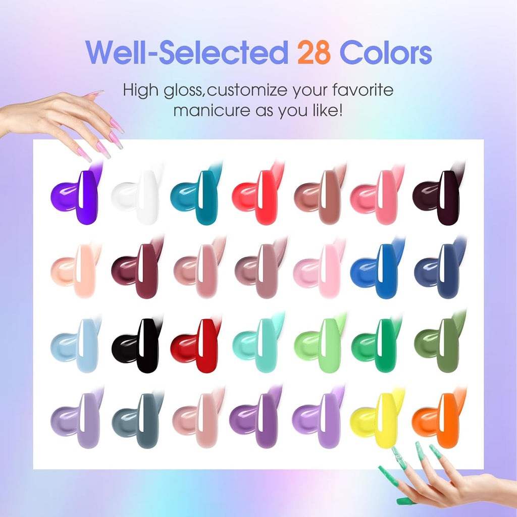 ROSALIND 28 Colors Color Poly Nail Gel Colors Kit with Mini Nail Lamp Clear Neon Poly Nail Gel Starter Kit for Beginners Halloween All Seasons Classic Colors with Everything