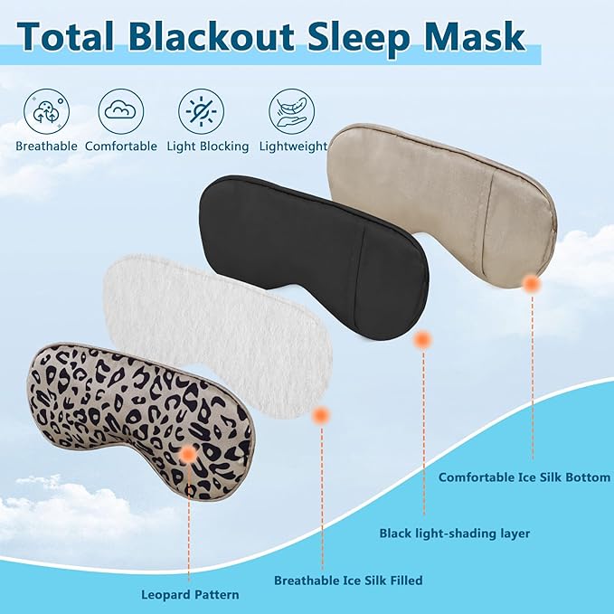 Sleep mask w/Cooling Gel Eye Mask, Heated Eye Mask for Sleeping, Reusable Ice Silk Stain Eye Cover Sleeping Mask for Travel, Home, Office, Yoga, Total Blackout, Stocking Stuffers (Leopard)
