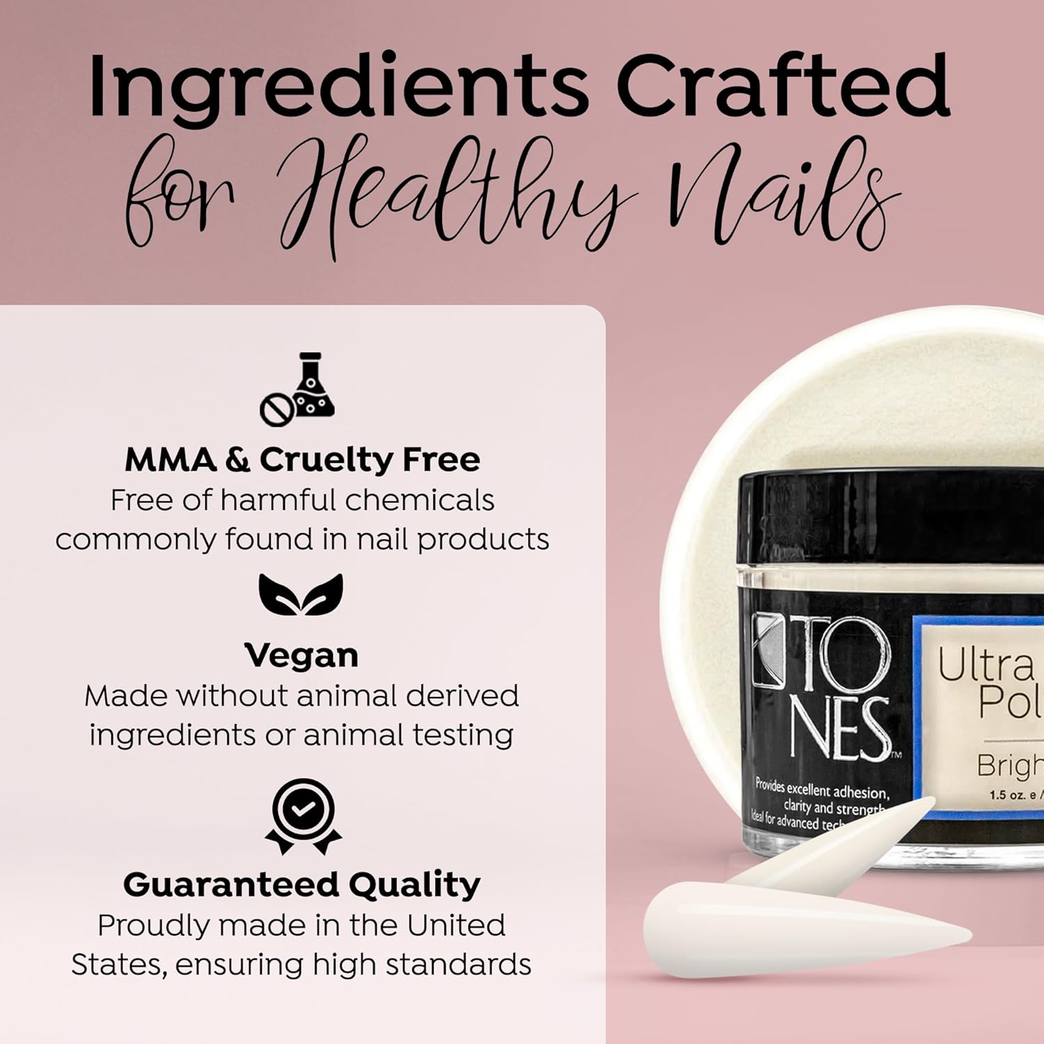 Tones Pro Acrylic Nail Powder, Sparkling Bright White (Opaque Off-White), (8.5 Fl Oz) - Long-Lasting & Non-Yellowing Polymer for Salon Quality Nail Extensions & 3D Art