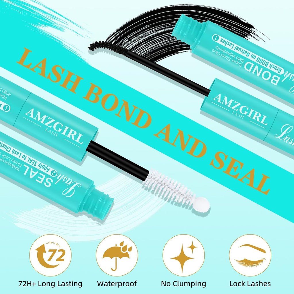 Lash Extension Kit 240Pcs 50D Individual Lashes Clusters Kit,Lash Bond And Seal for Eyelashes Extensions,Lash Applicator Tool For False Eyelash Cluster Kit(50D,D-Mix9-16mm)