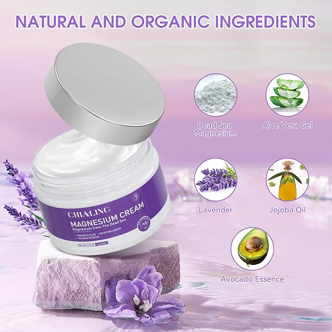 Magnesium Cream, Magnesium Lotion from The Dead Sea - Natural Ingredients - Made in USA - Use Day and Night, Lavender Magnesium Cream, 4 oz