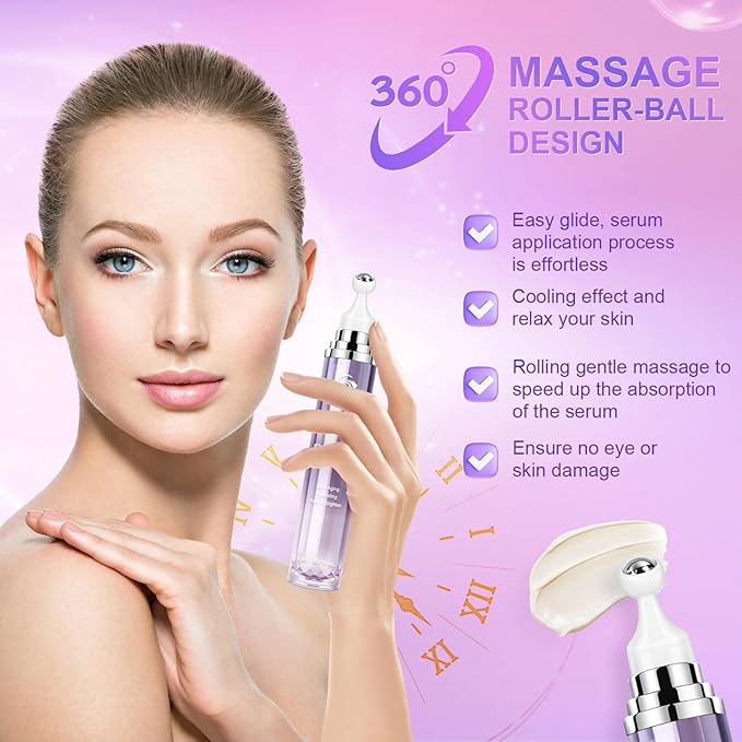 5% Caffeine Eye Cream for Dark Circles Under Treatment Eye Serum for Wrinkles Fine Lines, Retinol Under Cream for Puffiness and Bags with 360° Massage Roller-Ball