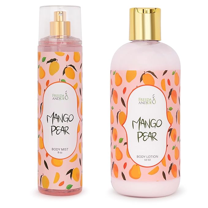 Home Spa Gift 10oz Deep Moisturizing Fragrance Body Lotion & 8 oz. Fine Fragrance Body Mist Set Luxury Self-Care Combo for Women and Girls (Mango Pear) Mother’s Day Gift for Mom